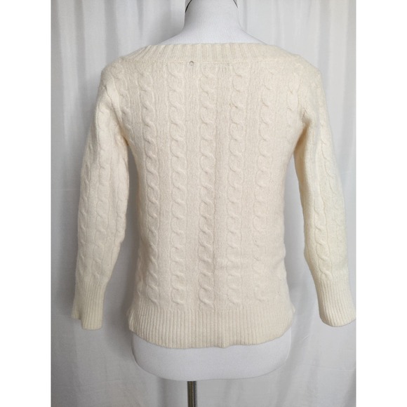 Ralph Lauren Vintage Wool Cashmere Cable Knit V-Neck Sweater Creme White Medium - Picture 4 of 8